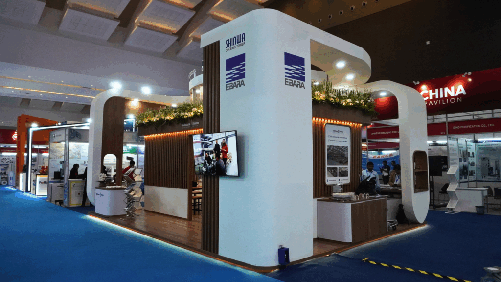 Booth EBARA Indonesia di Indowater 2025 dengan desain modern dan terbuka